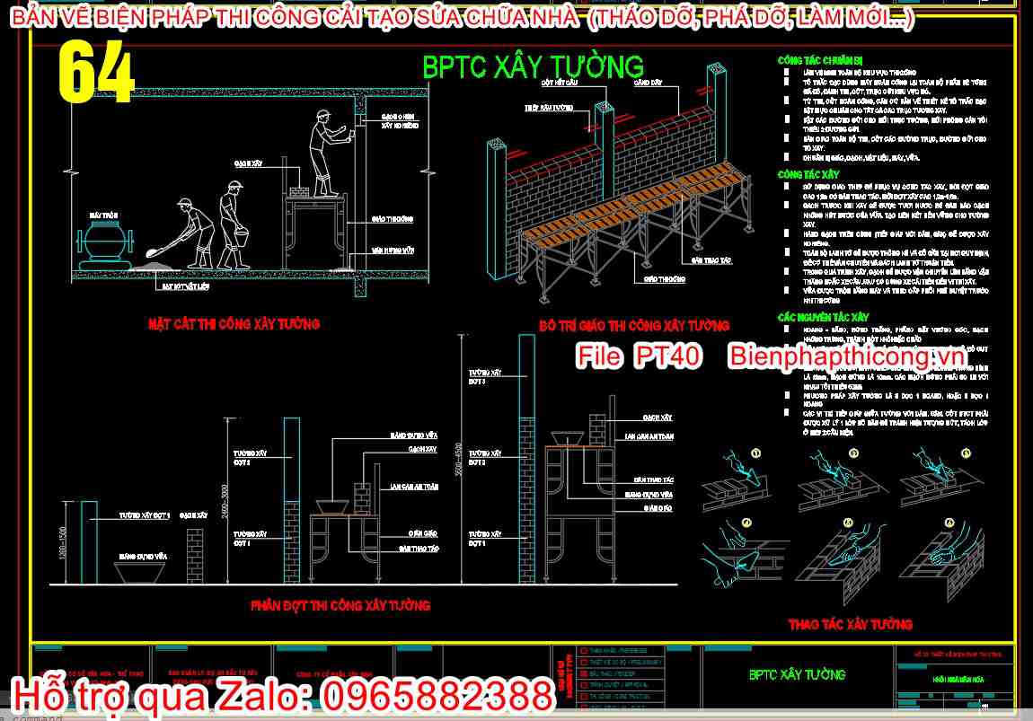Bản vẽ bptc xây tường.