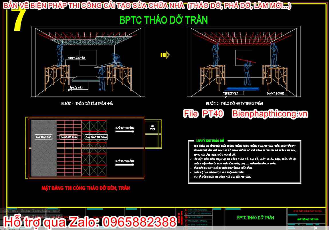 Bản vẽ cad biện pháp thi công tháo dỡ trần.