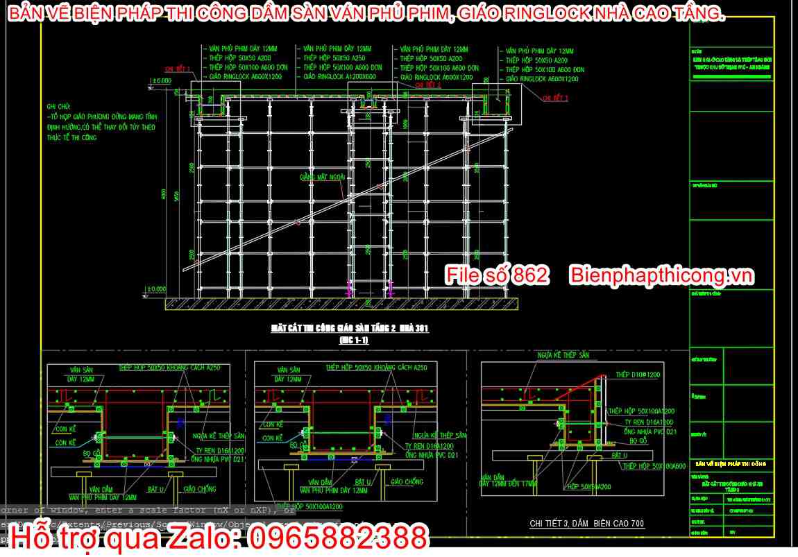 Bản vẽ biện pháp thi công ván khuôn dầm sàn ván phủ phim.