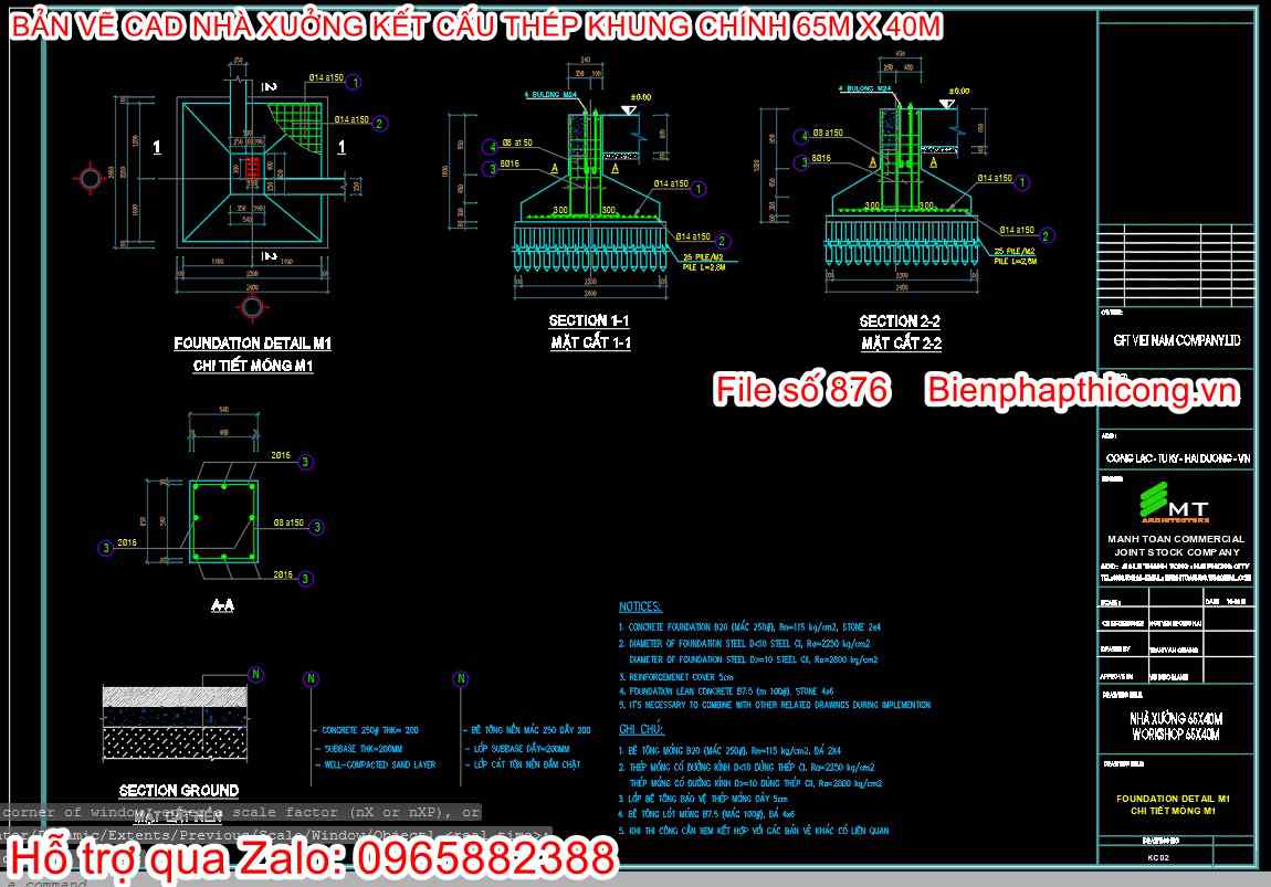 Bản vẽ thiết kế chi tiết móng đơn nhà xưởng.