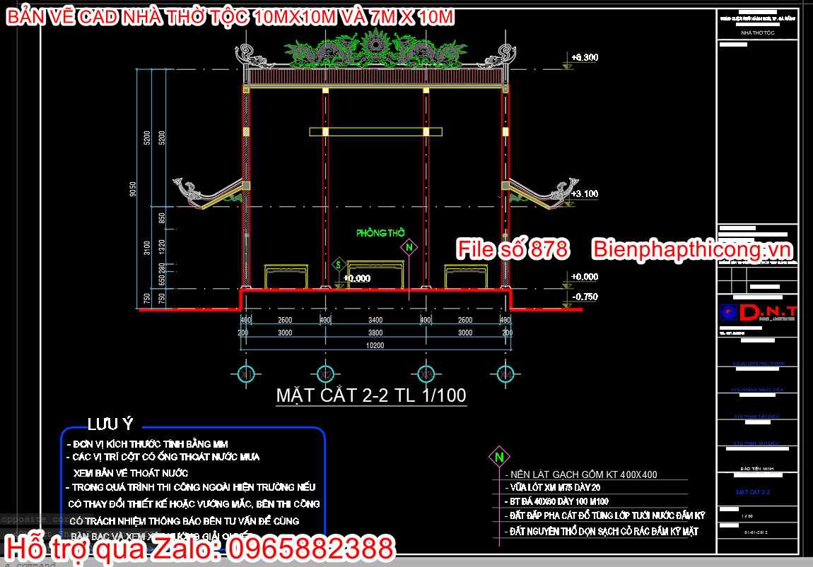 Mặt cắt nhà thờ họ file cad.