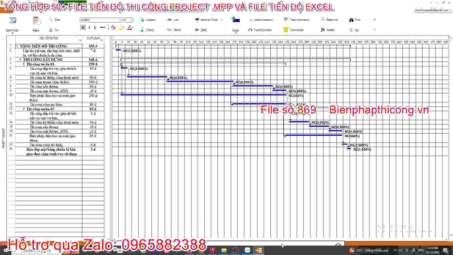 Tải file tiến độ thi công excel và file tiến độ project .mpp hay.