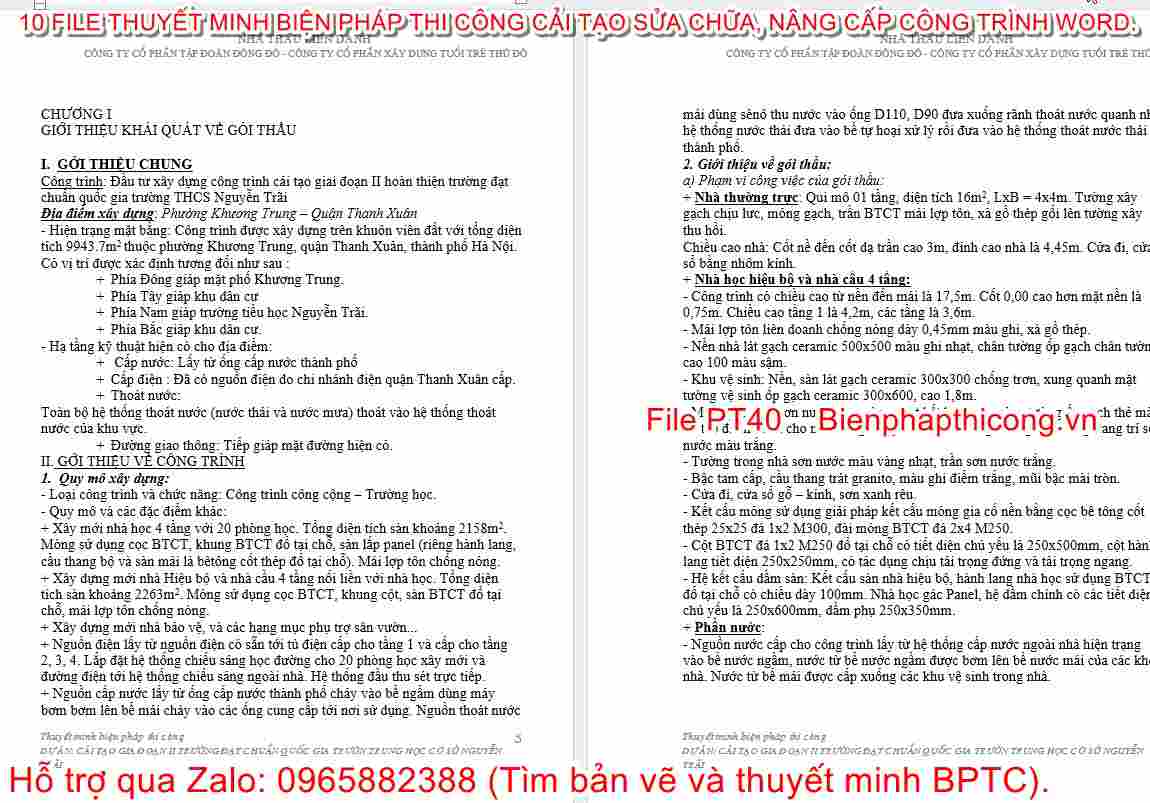 Thuyết minh biện pháp cải tạo trường THCS Nguyễn Trãi.