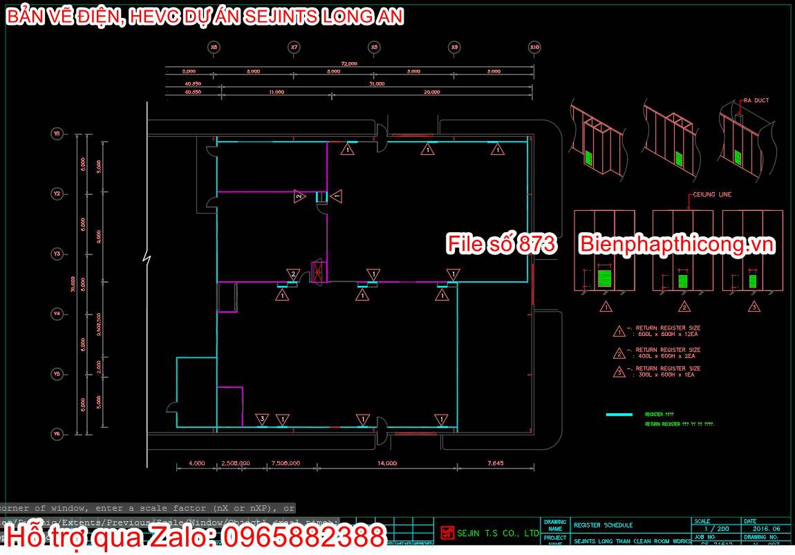 Bản vẽ cad register schedule.