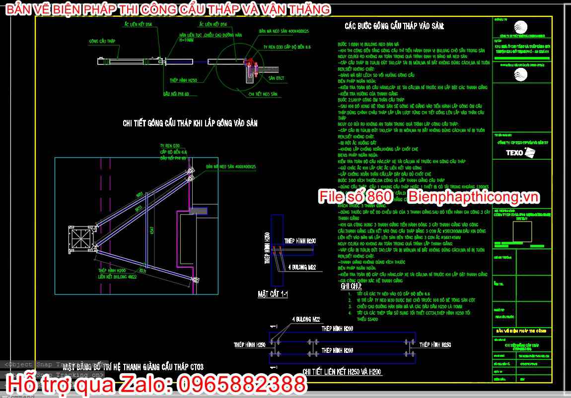 File cad biện pháp thi công cẩu tháp
