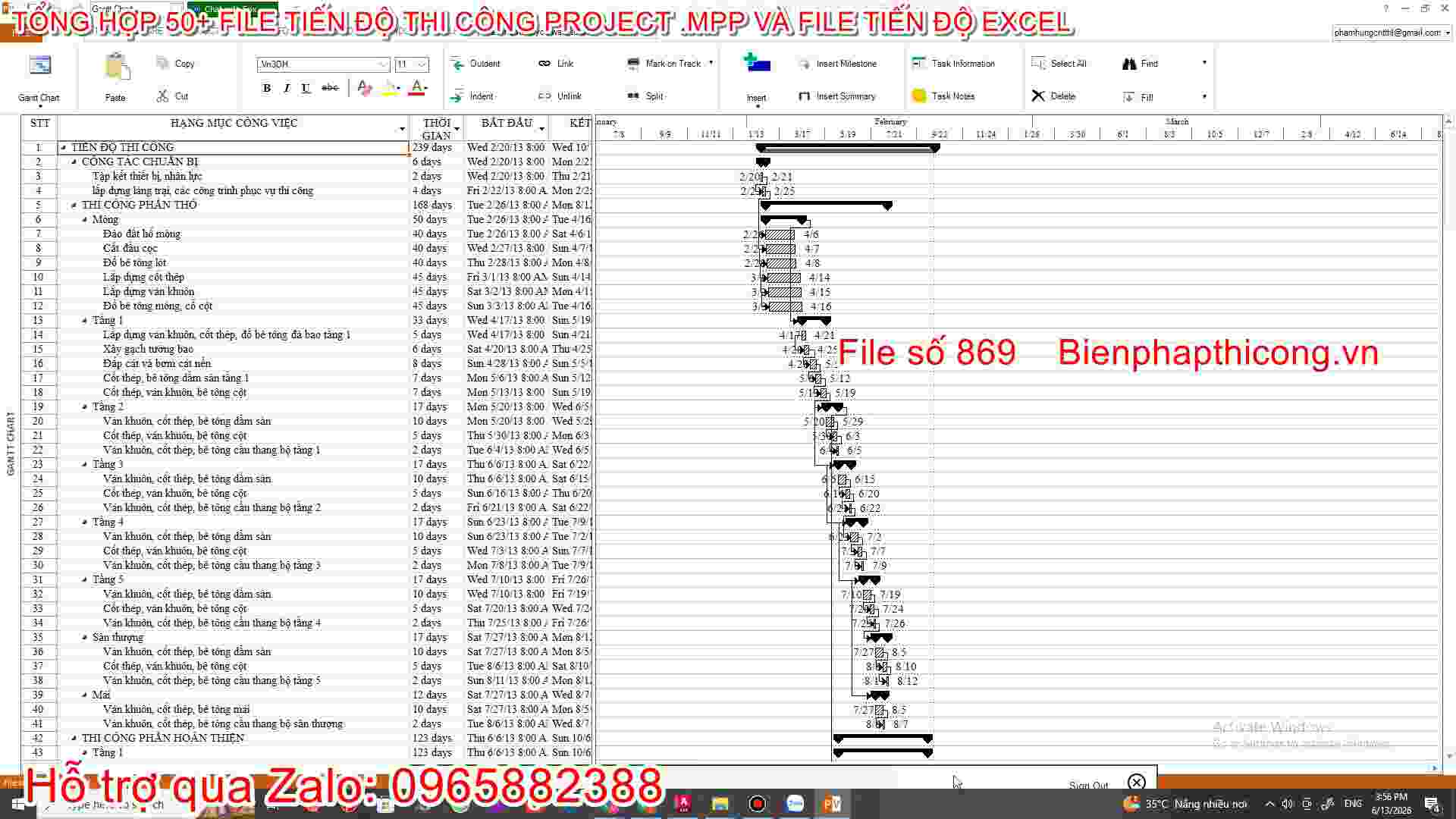 Download bảng tiến độ thi công .mpp hay.