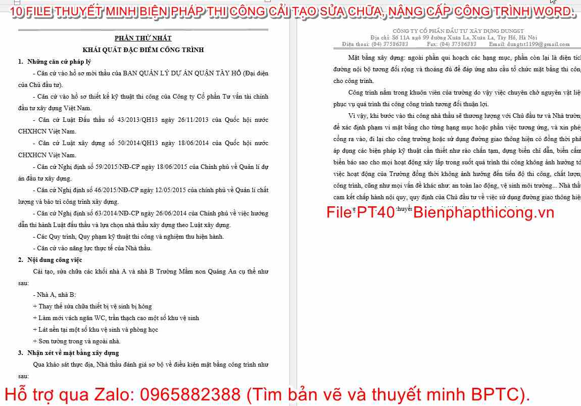 Thuyết minh biện pháp cải tạo sửa chữa trường mầm non.