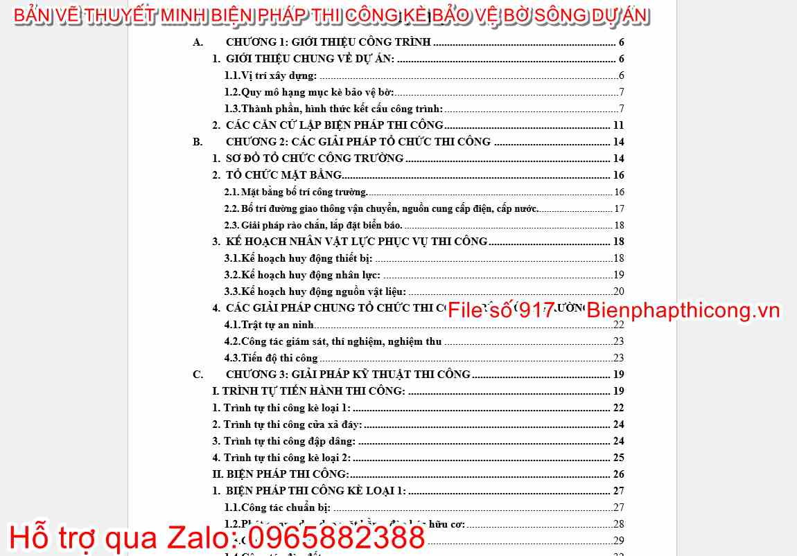 Thuyết minh biện pháp thi công kè bảo vệ.