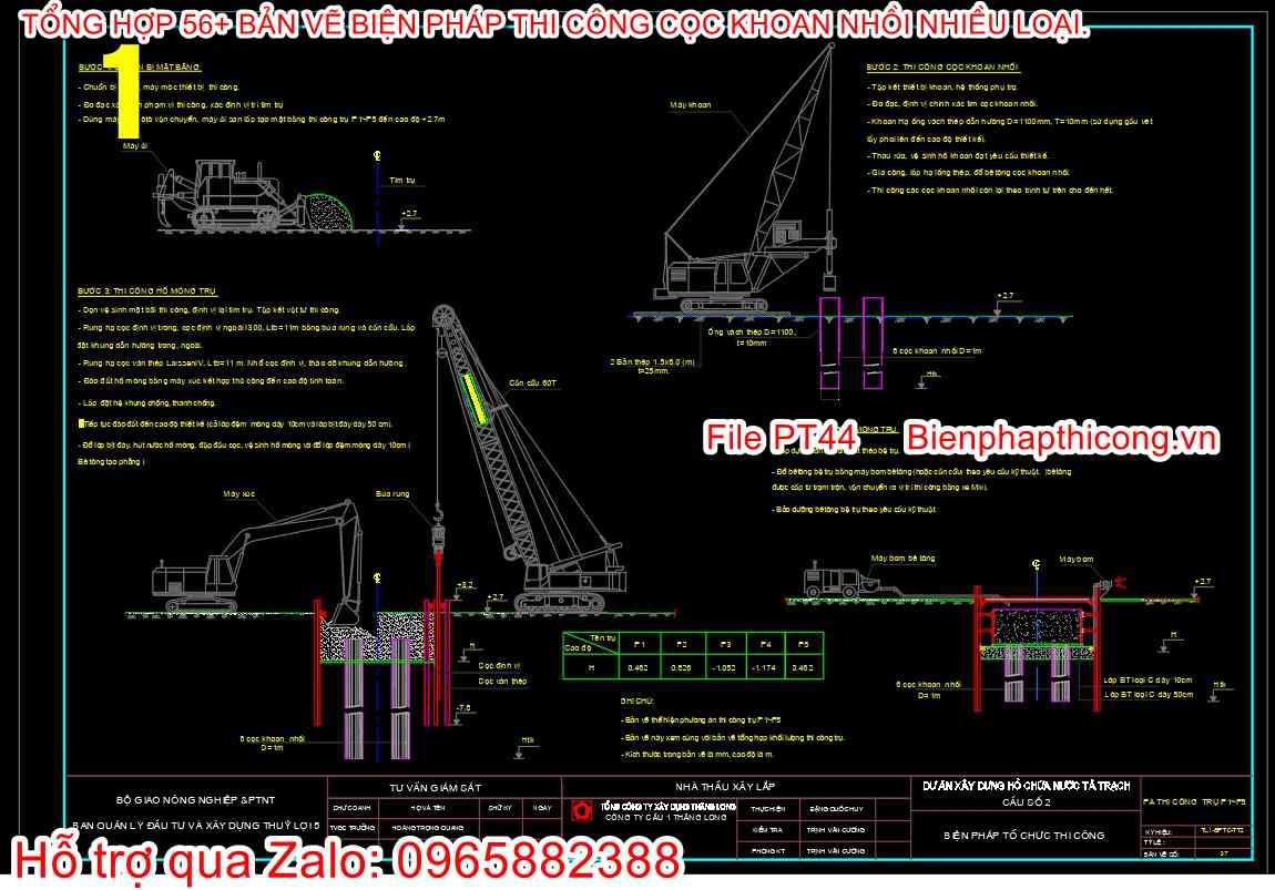 Bản vẽ biện pháp thi công cọc khoan nhồi trụ cầu.