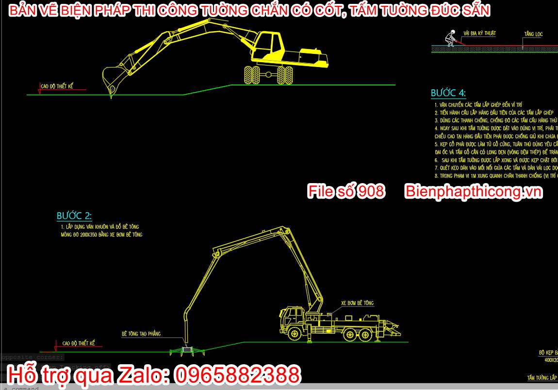 Mẫu bản vẽ biện pháp thi công tường chắn có cốt.