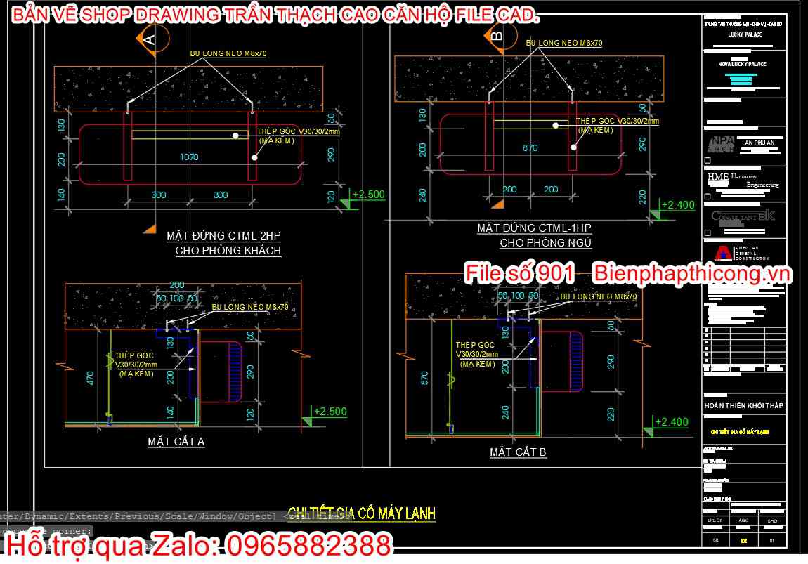 Bản vẽ chi tiết gia cố máy lạnh.