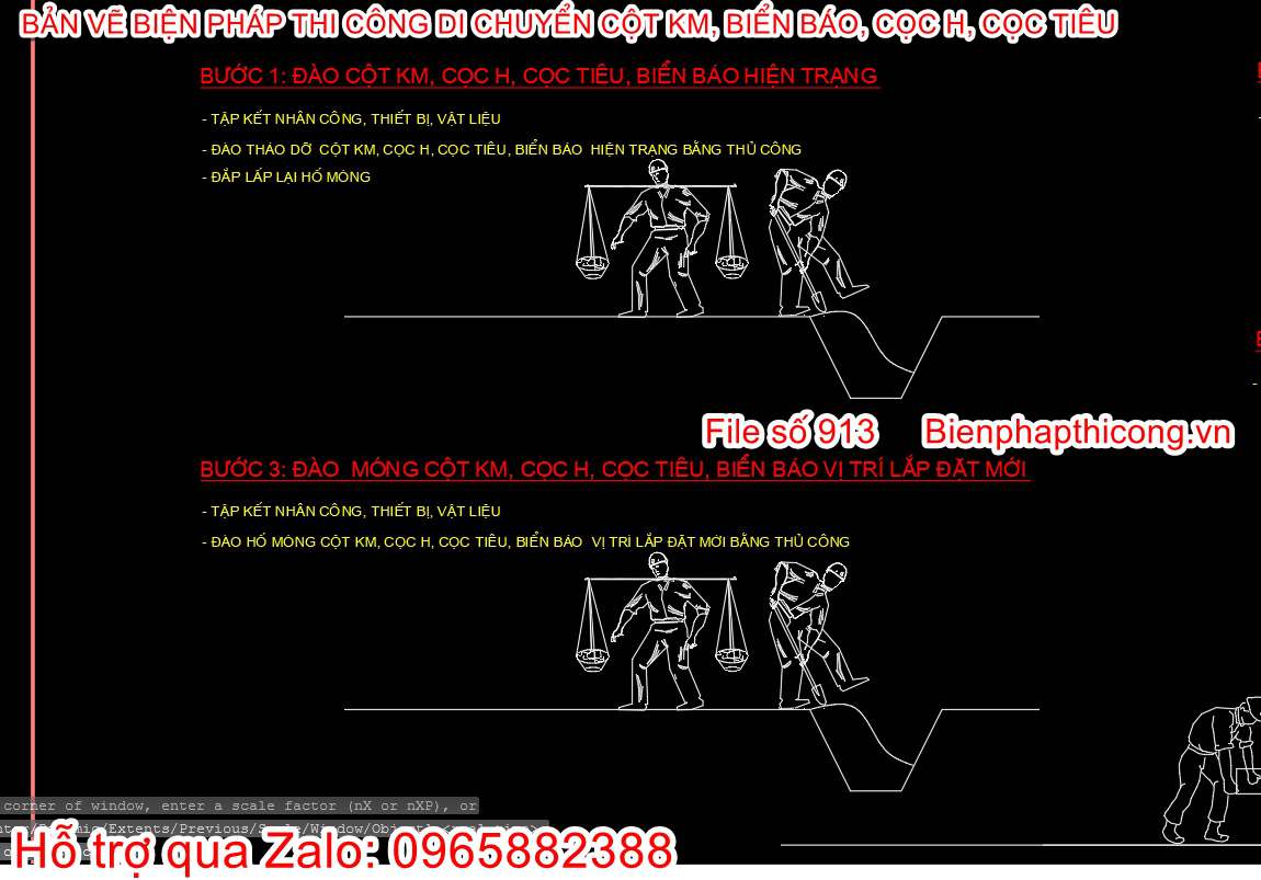 Đào cột Km, Cọc H, cọc tiệu, biển báo hiện trạng.