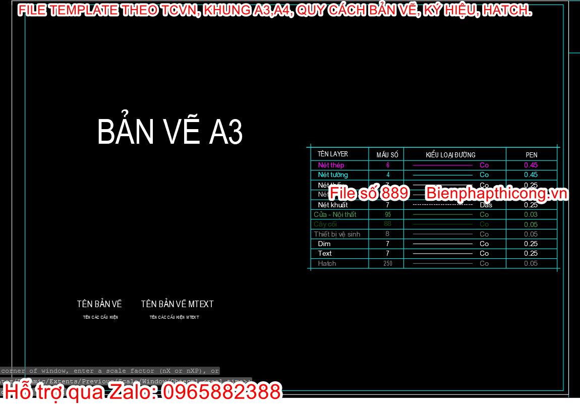 Khung tên bản vẽ A3 cad.