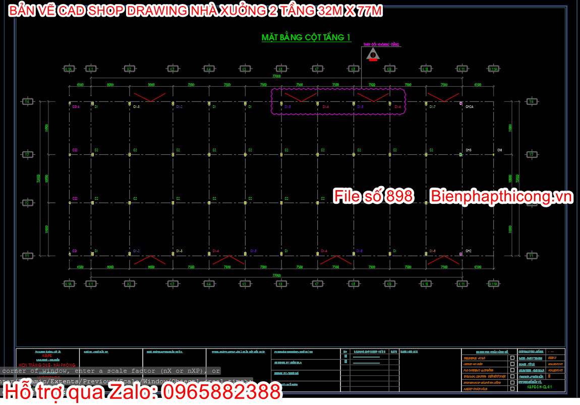 Mặt bằng cột nhà xưởng shop drawing.