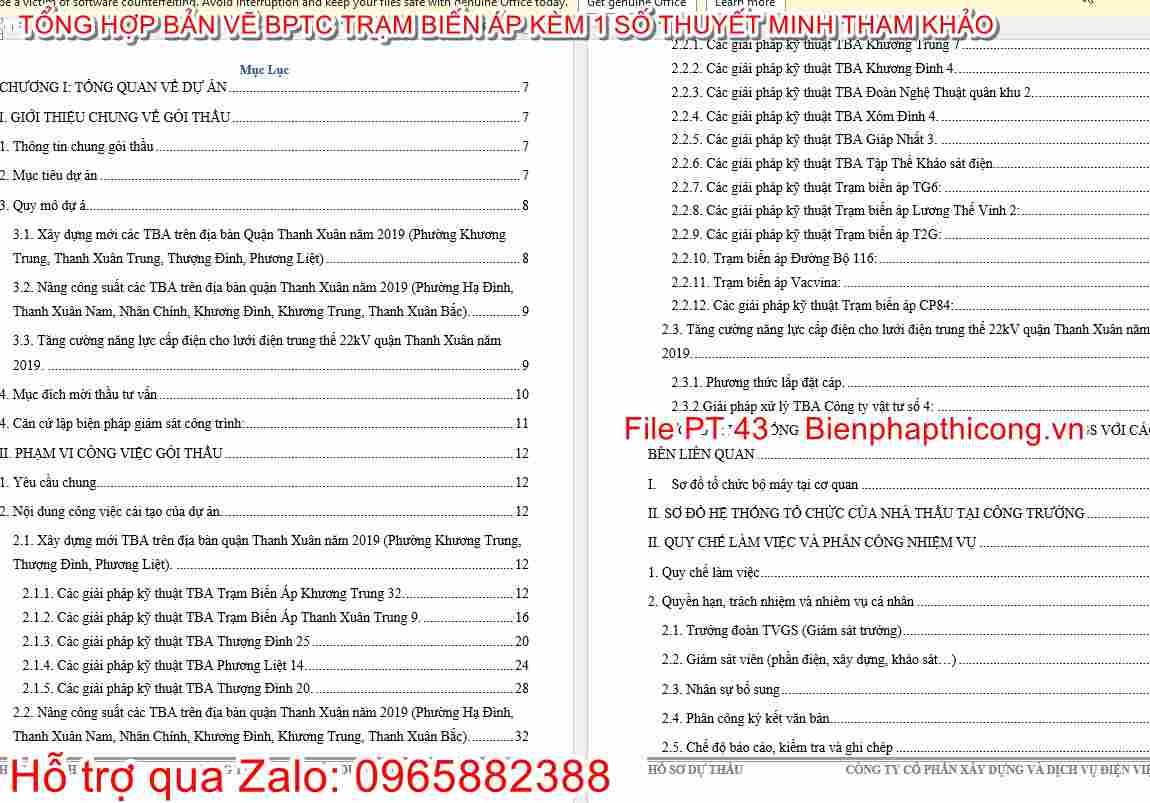 File word thuyết minh biện pháp thi công trạm biến áp.