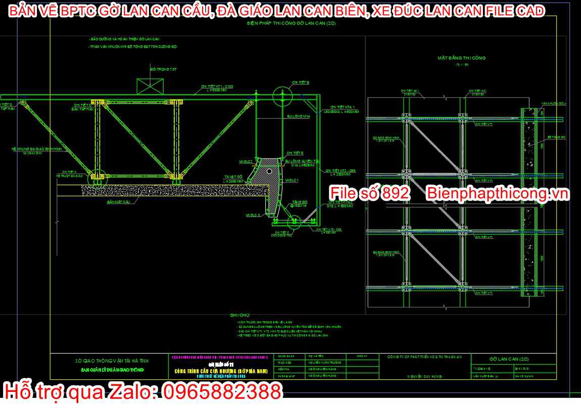 Mẫu bản vẽ cad biện pháp thi công gờ lan can.