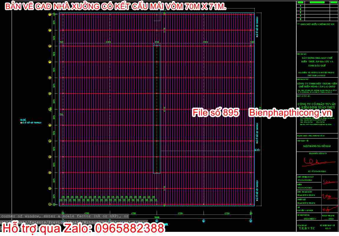 Bản vẽ cad mặt bằng mái nhà xưởng có mái vòm.