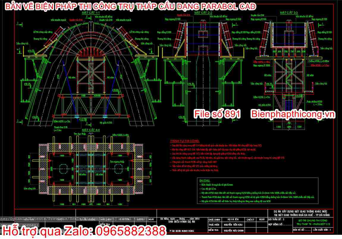 Mẫu bản vẽ cad biện pháp thi công thân trụ cầu.