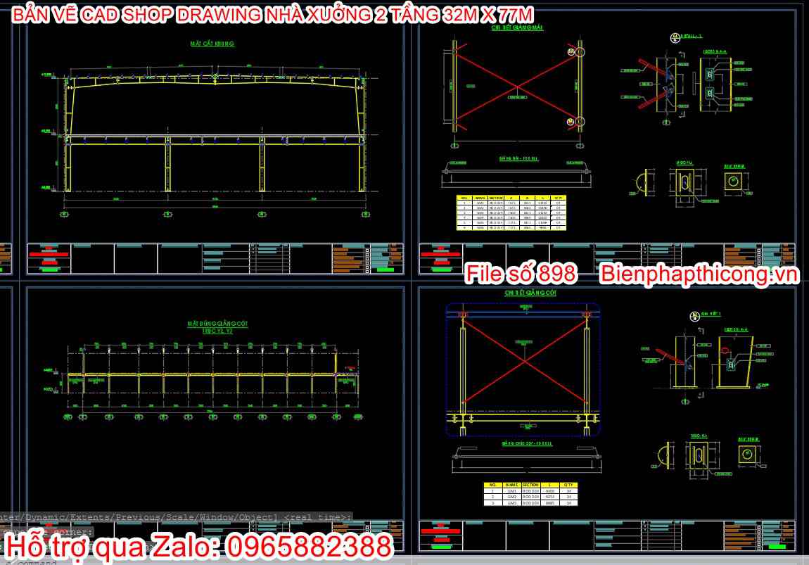 File cad nhà xưởng 2 tầng shop drawing.
