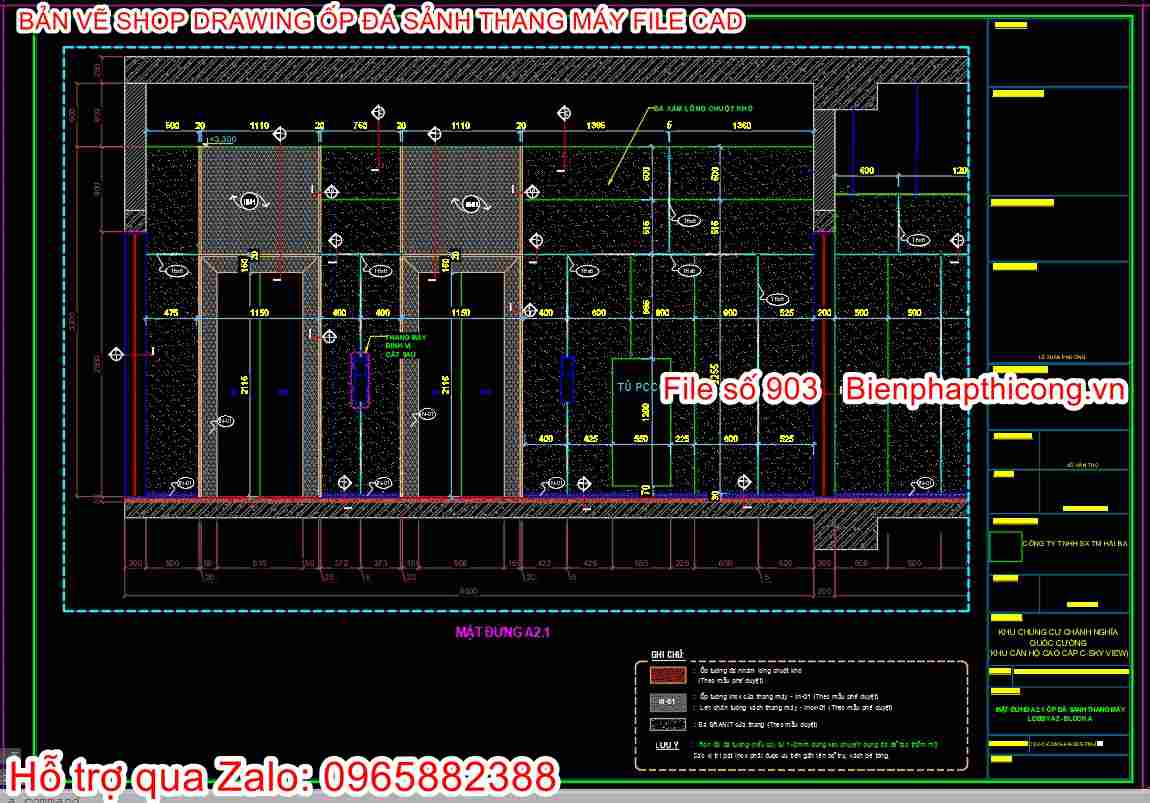 File cad shop drawing ốp đá sảnh.