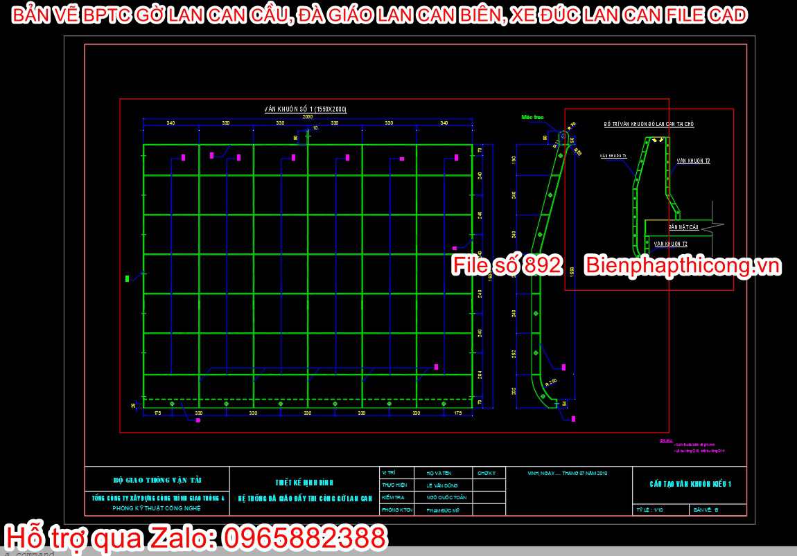 Bản vẽ cad bptc ván khuôn gờ lan can.