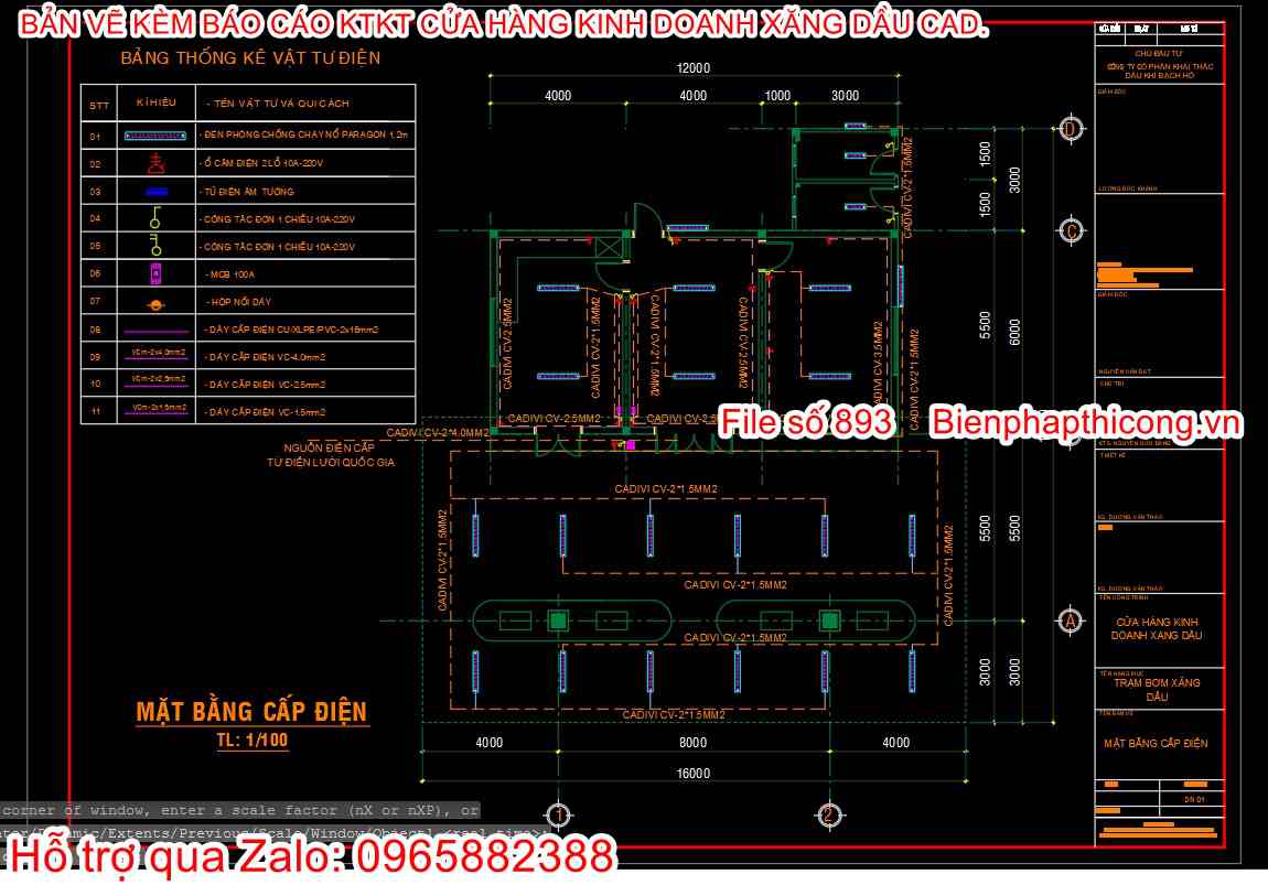 Mặt bằng cấp điện cửa hàng kinh doanh xăng dầu.