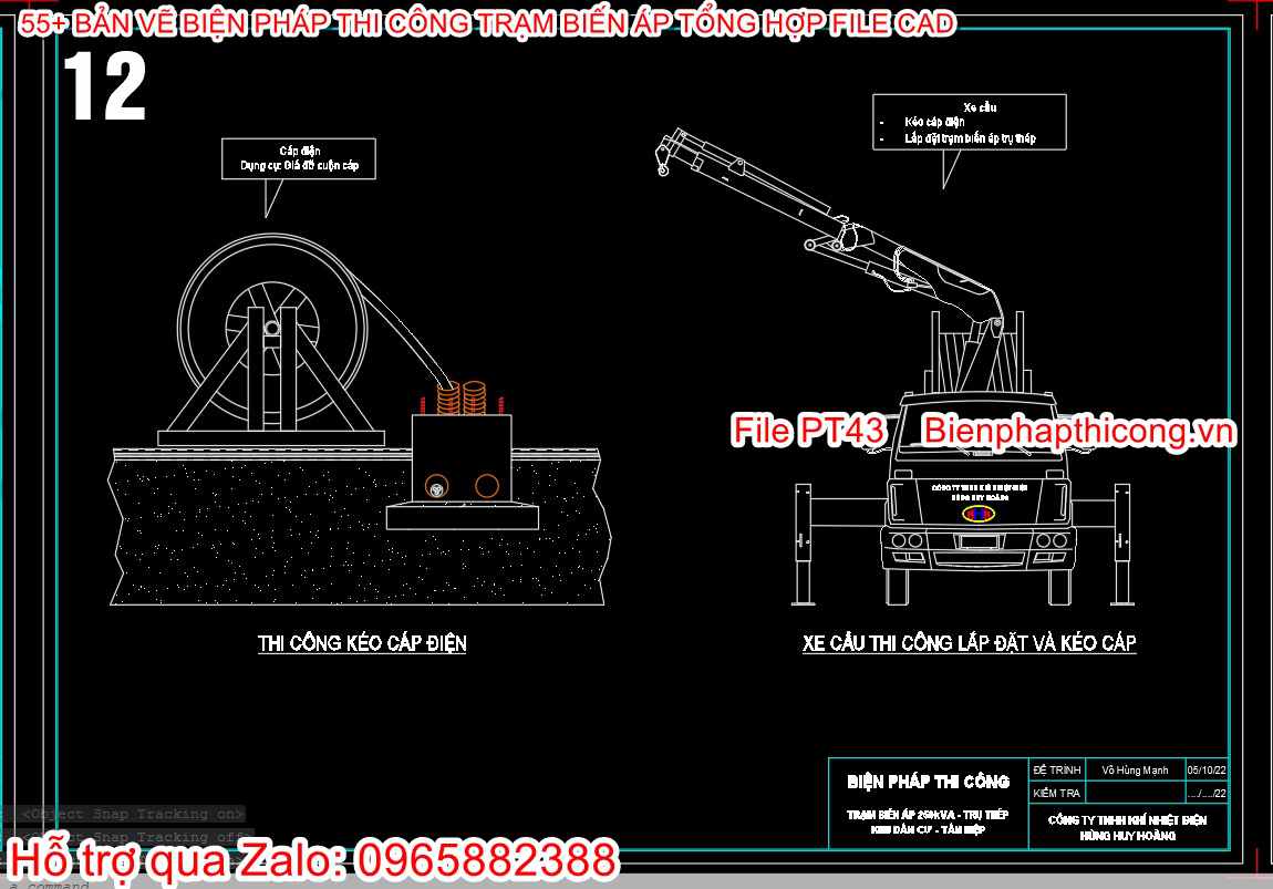 Bản vẽ biện pháp thi công kéo cáp điện.