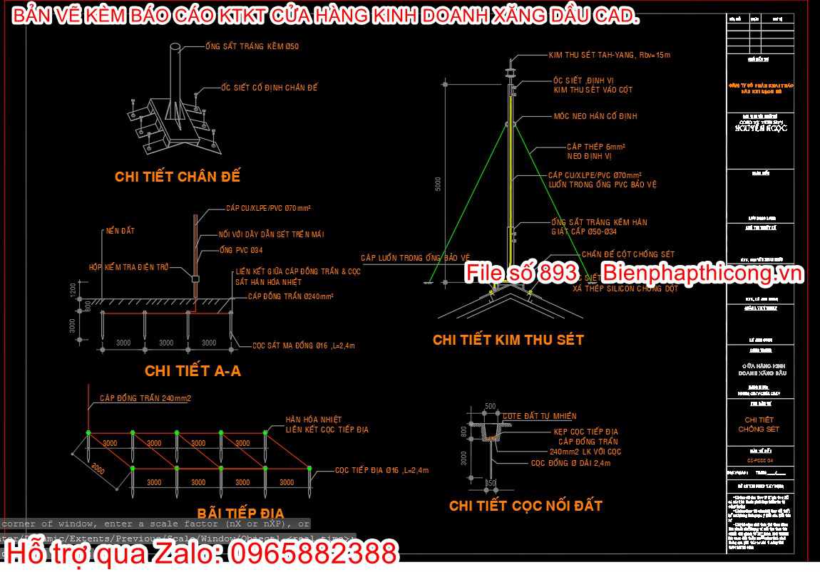 File cad thiết kế hệ thống chống sét cửa hàng kinh doanh xăng dầu.