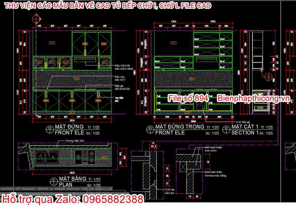 Download bản vẽ cad tủ bếp đẹp.