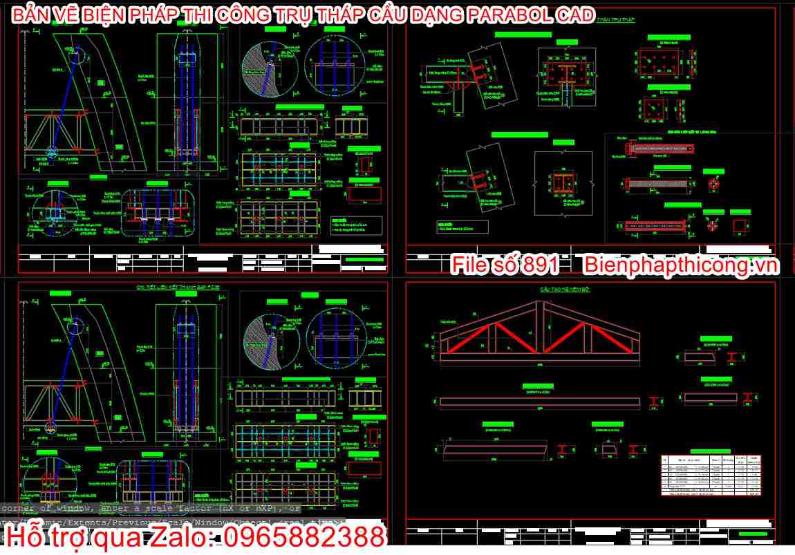 Bản vẽ biện pháp thi công trụ tháp cầu cad.