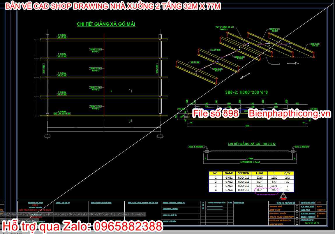 Bản vẽ chi tiết giằng xà gồ mái.
