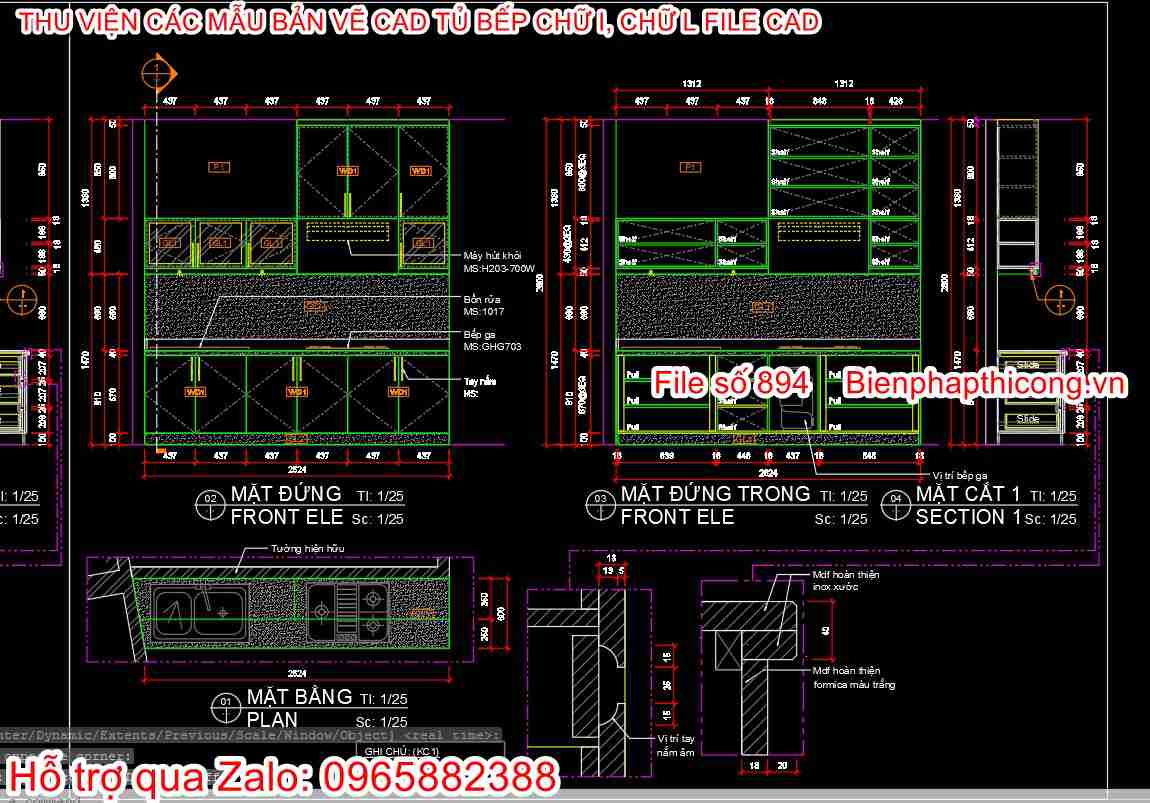 Mẫu bản vẽ cad tủ bếp.