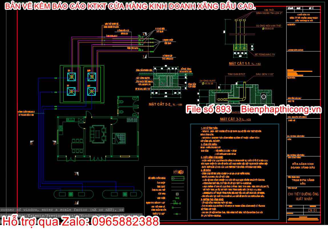 Bản vẽ thiết kế chi tiết đường ống xuất nhập cây xăng.