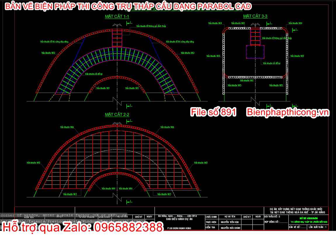 Bản vẽ biện pháp thi công trụ tháp cầu cad.