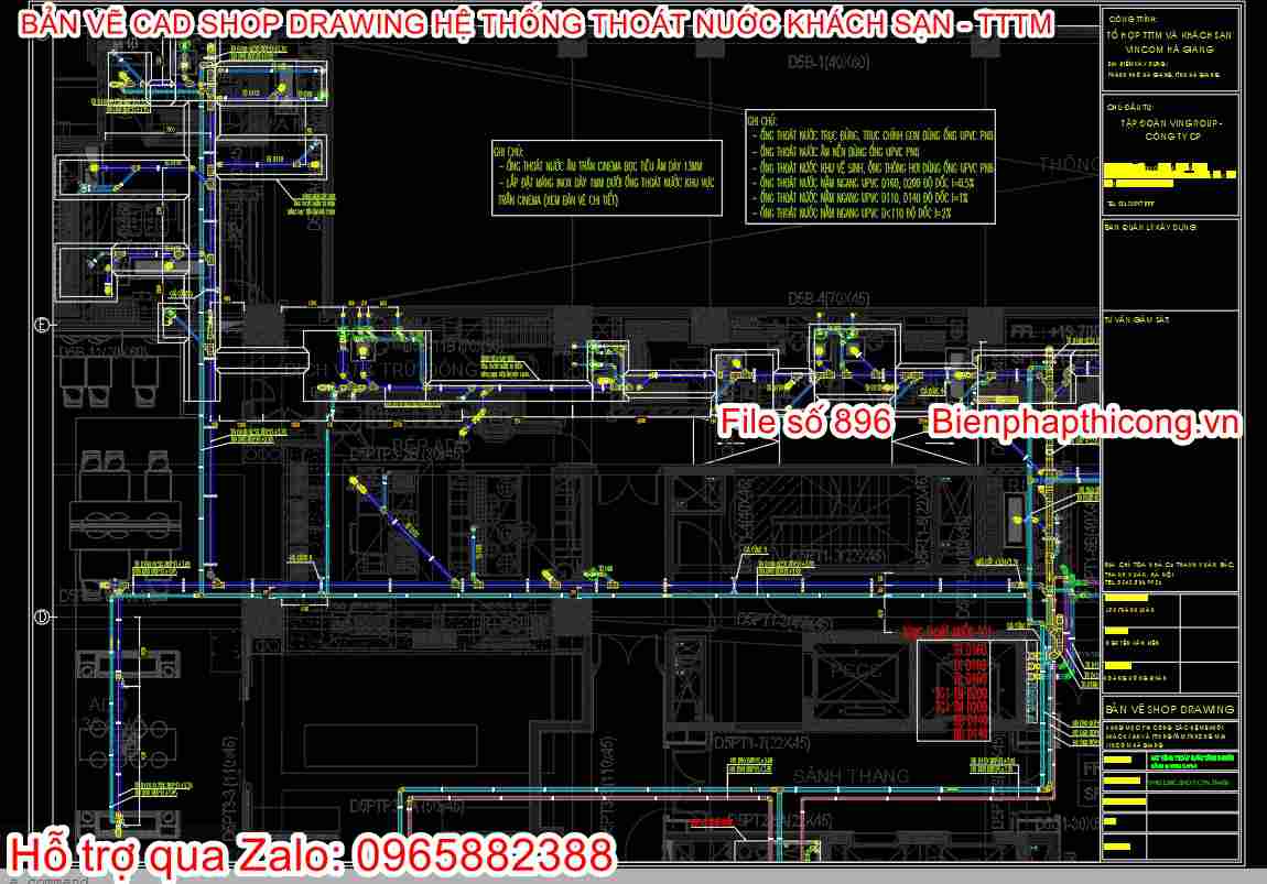 Mẫu bản vẽ shop drawing thoát nước khách sạn cad.