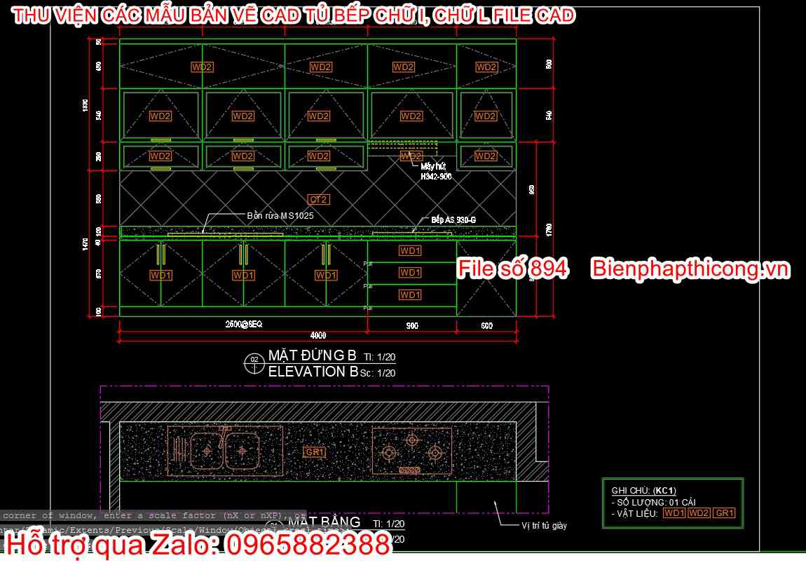 Tải bản vẽ tủ bếp.