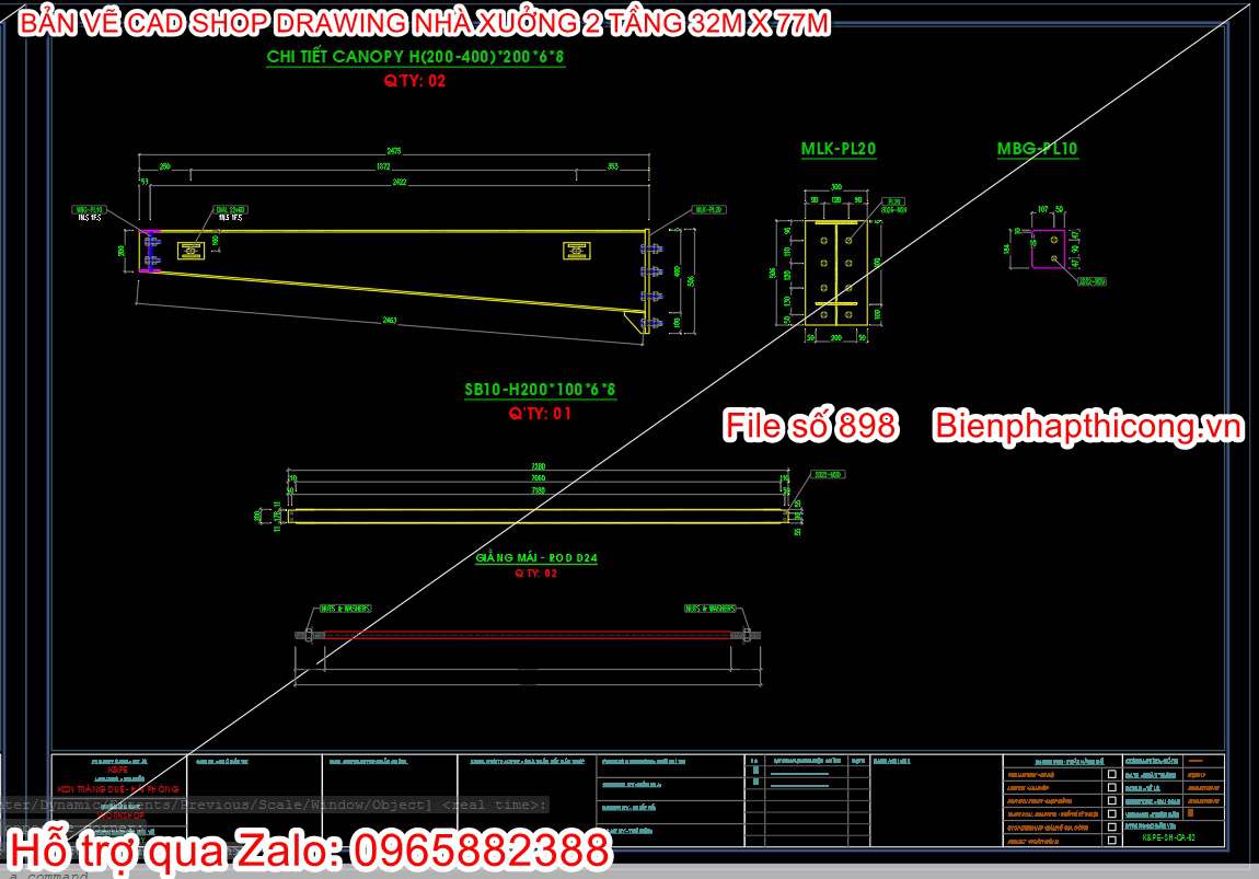 Chi tiết canopy nhà xưởng cad.