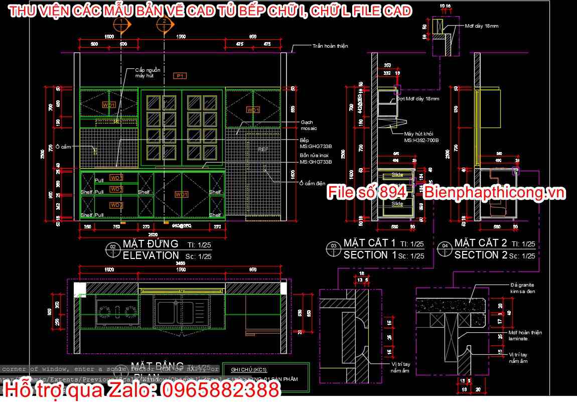 Mẫu bản vẽ cad tủ bếp.