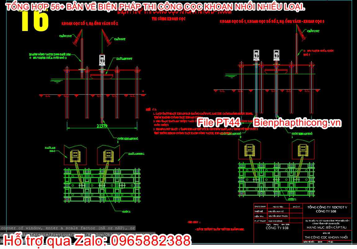 Mẫu bản vẽ cad biện pháp thi công cọc khoan nhồi.