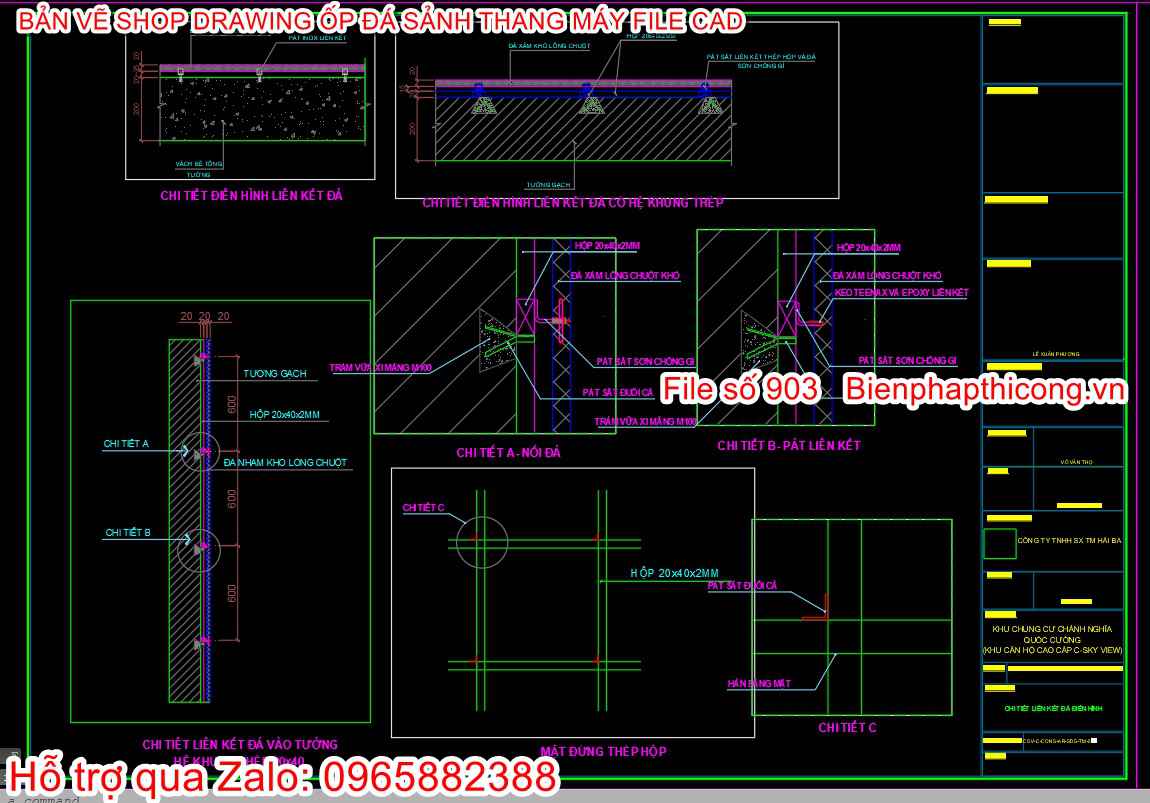 File cad chi tiết ốp đá sảnh thang máy.