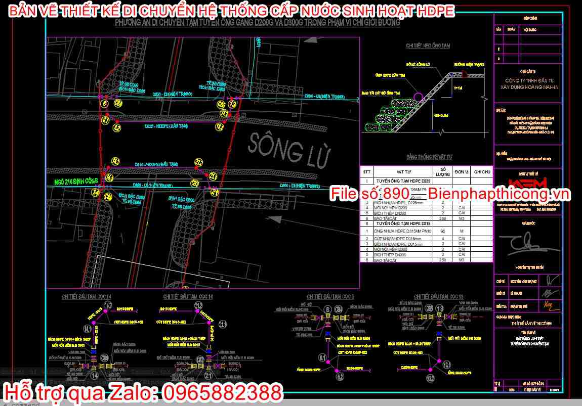Bản vẽ thiết kế di chuyển hệ thống cấp nước.