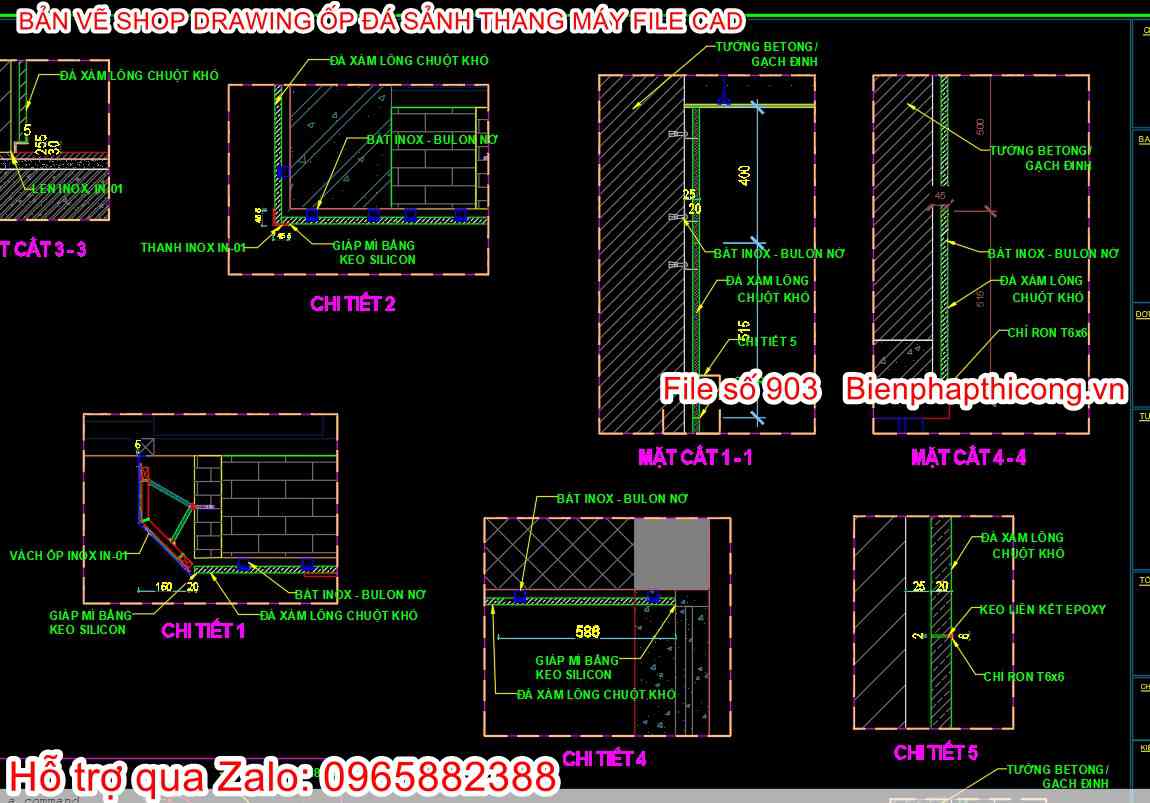 File cad ốp đá sảnh thang máy.