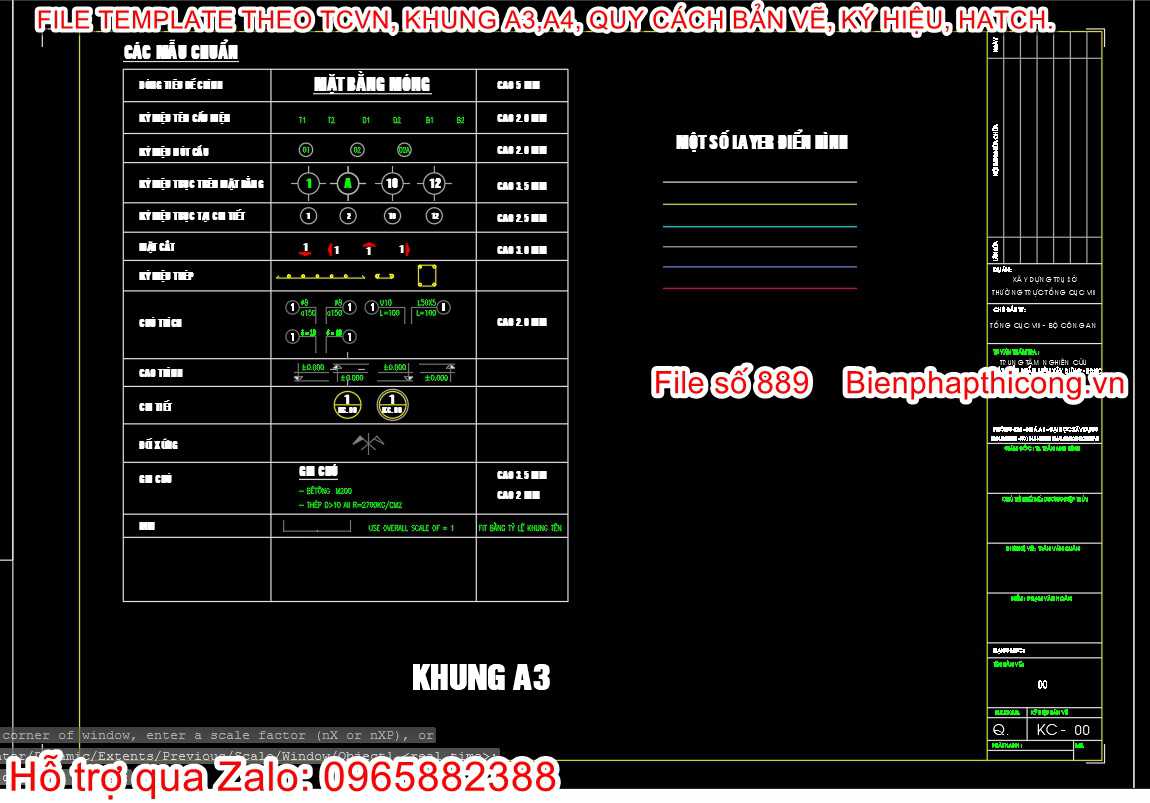 Khung tên bản vẽ cad A3.