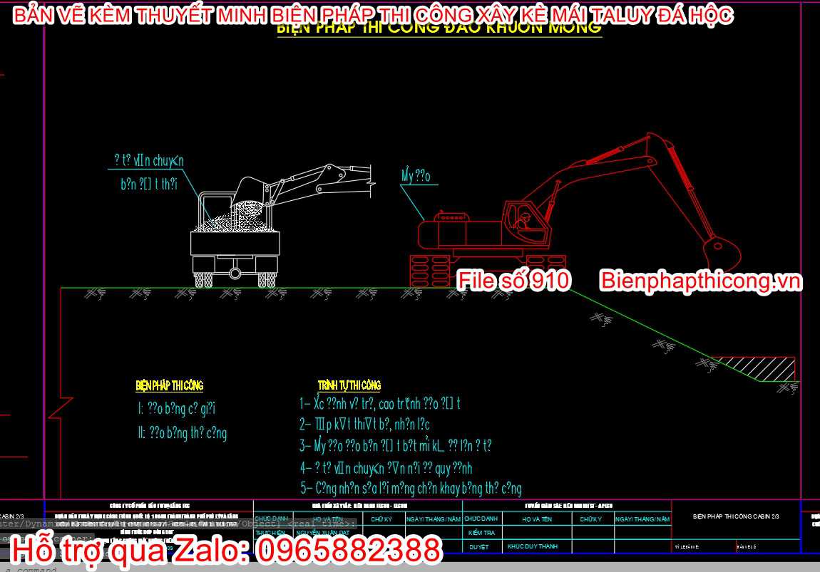 Bản vẽ cad bptc đào khuôn móng.