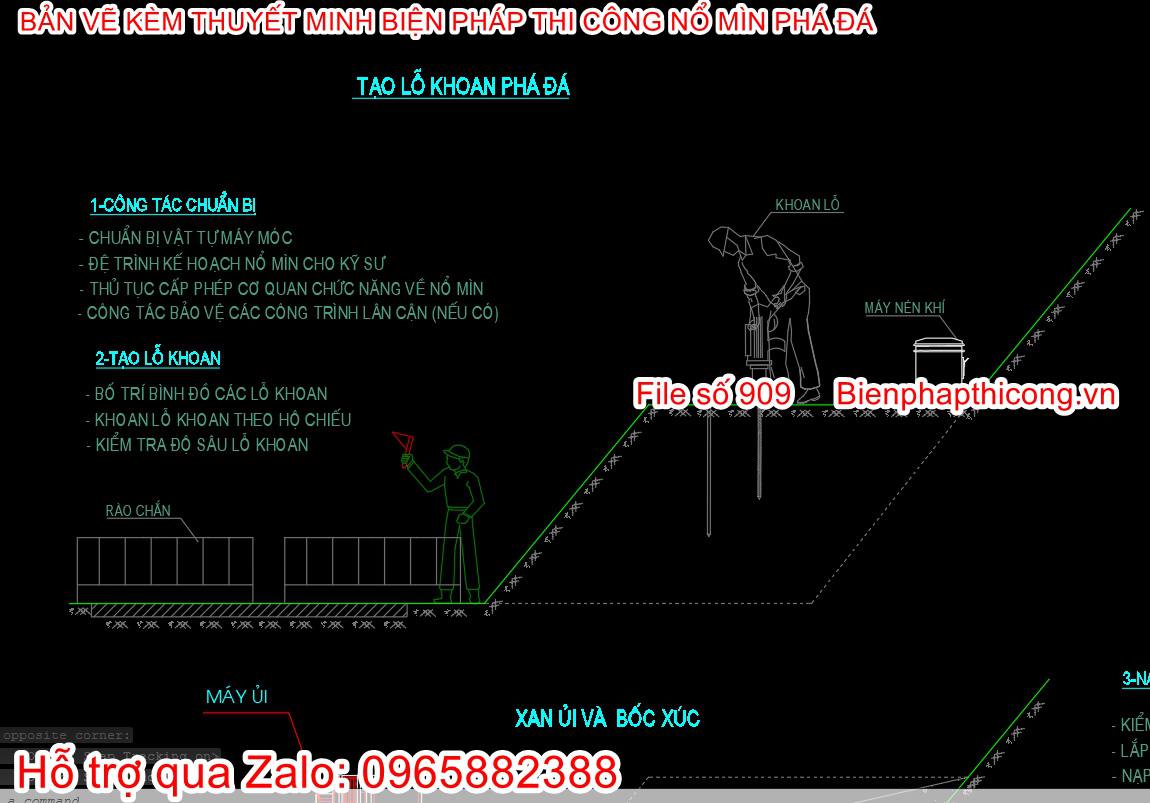 Bản vẽ cad tạo lỗ khoan phá đá nổ mìn.