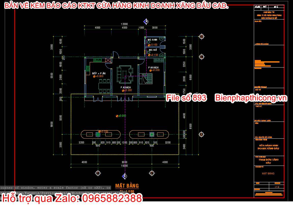 Mặt bằng thiết kế cửa hàng kinh doanh xăng dầu.