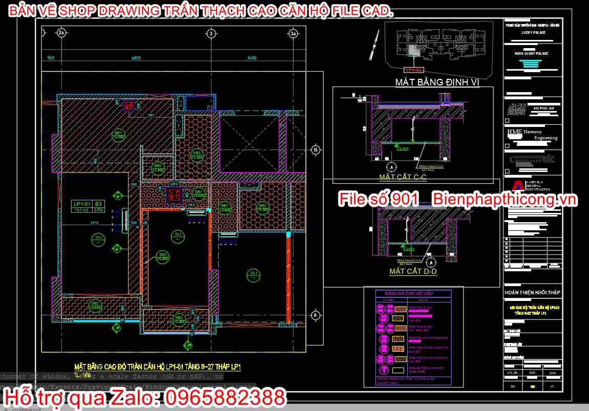 Mặt bằng cao độ trần căn hộ cad.