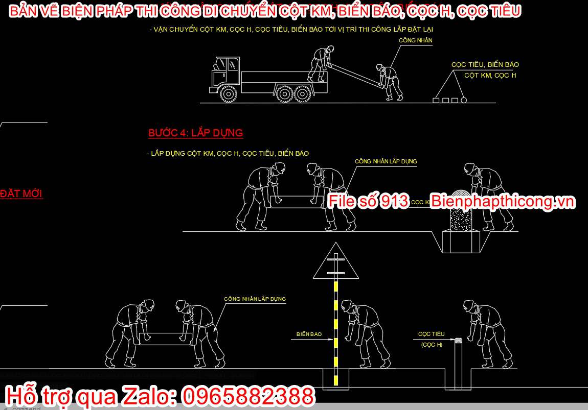 Bản vẽ biện pháp vận chuyển cọc tiêu, biển báo, cột Km.