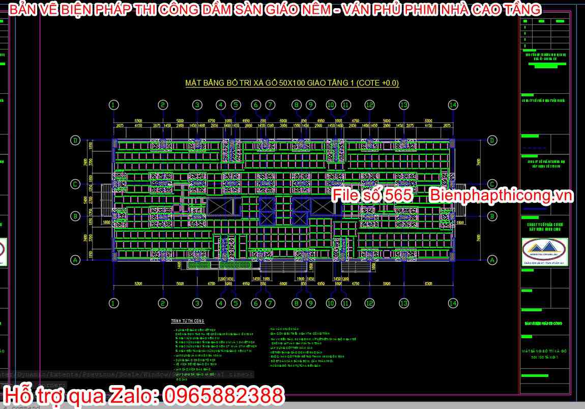 Tải bản vẽ cad biện pháp thi công ván khuôn dầm sàn giáo nêm.