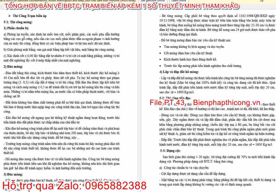 Thuyết minh biện pháp thi công lắp đặt trạm biến áp.